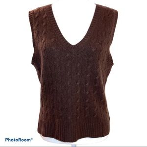Lilly Pulitzer Sweater Vest Cashmere Brown Large Chocolate V Neck Pullover Knit